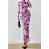 imagePRETTYGARDEN Womens Long Sleeve Maxi Dresses 2026 Spring Ruched Bodycon Floral Mesh Formal Wedding Guest Cocktail Party DressFloral Grey Purple
