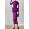 imagePRETTYGARDEN Womens Long Sleeve Maxi Dresses 2026 Spring Ruched Bodycon Floral Mesh Formal Wedding Guest Cocktail Party DressFloral Purple