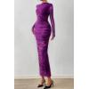 imagePRETTYGARDEN Womens Long Sleeve Maxi Dresses 2026 Spring Ruched Bodycon Floral Mesh Formal Wedding Guest Cocktail Party DressFloral Purple