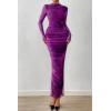 imagePRETTYGARDEN Womens Long Sleeve Maxi Dresses 2026 Spring Ruched Bodycon Floral Mesh Formal Wedding Guest Cocktail Party DressFloral Purple