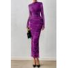 imagePRETTYGARDEN Womens Long Sleeve Maxi Dresses 2026 Spring Ruched Bodycon Floral Mesh Formal Wedding Guest Cocktail Party DressFloral Purple