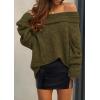 imagePRETTYGARDEN Womens Off The Shoulder Sweater Long Sleeve Tops 2026 Fall Loose Knit Pullover Sweaters Winter ClothesArmy Green