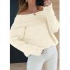 imagePRETTYGARDEN Womens Off The Shoulder Sweater Long Sleeve Tops 2026 Fall Loose Knit Pullover Sweaters Winter ClothesBeige White