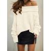 imagePRETTYGARDEN Womens Off The Shoulder Sweater Long Sleeve Tops 2026 Fall Loose Knit Pullover Sweaters Winter ClothesBeige White