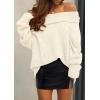 imagePRETTYGARDEN Womens Off The Shoulder Sweater Long Sleeve Tops 2026 Fall Loose Knit Pullover Sweaters Winter ClothesBeige White