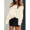 imagePRETTYGARDEN Womens Off The Shoulder Sweater Long Sleeve Tops 2026 Fall Loose Knit Pullover Sweaters Winter ClothesBeige White