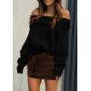 imagePRETTYGARDEN Womens Off The Shoulder Sweater Long Sleeve Tops 2026 Fall Loose Knit Pullover Sweaters Winter ClothesBlack