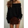 imagePRETTYGARDEN Womens Off The Shoulder Sweater Long Sleeve Tops 2026 Fall Loose Knit Pullover Sweaters Winter ClothesBlack