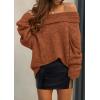 imagePRETTYGARDEN Womens Off The Shoulder Sweater Long Sleeve Tops 2026 Fall Loose Knit Pullover Sweaters Winter ClothesBrick Red
