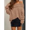 imagePRETTYGARDEN Womens Off The Shoulder Sweater Long Sleeve Tops 2026 Fall Loose Knit Pullover Sweaters Winter ClothesCamel