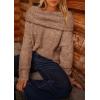 imagePRETTYGARDEN Womens Off The Shoulder Sweater Long Sleeve Tops 2026 Fall Loose Knit Pullover Sweaters Winter ClothesCamel