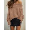 imagePRETTYGARDEN Womens Off The Shoulder Sweater Long Sleeve Tops 2026 Fall Loose Knit Pullover Sweaters Winter ClothesCamel