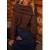 imagePRETTYGARDEN Womens Off The Shoulder Sweater Long Sleeve Tops 2026 Fall Loose Knit Pullover Sweaters Winter ClothesCoffee