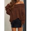 imagePRETTYGARDEN Womens Off The Shoulder Sweater Long Sleeve Tops 2026 Fall Loose Knit Pullover Sweaters Winter ClothesCoffee
