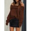 imagePRETTYGARDEN Womens Off The Shoulder Sweater Long Sleeve Tops 2026 Fall Loose Knit Pullover Sweaters Winter ClothesCoffee
