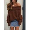 imagePRETTYGARDEN Womens Off The Shoulder Sweater Long Sleeve Tops 2026 Fall Loose Knit Pullover Sweaters Winter ClothesCoffee