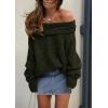imagePRETTYGARDEN Womens Off The Shoulder Sweater Long Sleeve Tops 2026 Fall Loose Knit Pullover Sweaters Winter ClothesDark Army Green