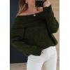 imagePRETTYGARDEN Womens Off The Shoulder Sweater Long Sleeve Tops 2026 Fall Loose Knit Pullover Sweaters Winter ClothesDark Army Green