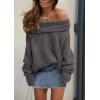 imagePRETTYGARDEN Womens Off The Shoulder Sweater Long Sleeve Tops 2026 Fall Loose Knit Pullover Sweaters Winter ClothesDark Grey