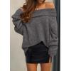 imagePRETTYGARDEN Womens Off The Shoulder Sweater Long Sleeve Tops 2026 Fall Loose Knit Pullover Sweaters Winter ClothesDark Grey