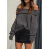 imagePRETTYGARDEN Womens Off The Shoulder Sweater Long Sleeve Tops 2026 Fall Loose Knit Pullover Sweaters Winter ClothesDark Grey