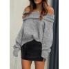 imagePRETTYGARDEN Womens Off The Shoulder Sweater Long Sleeve Tops 2026 Fall Loose Knit Pullover Sweaters Winter ClothesGrey