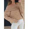imagePRETTYGARDEN Womens Off The Shoulder Sweater Long Sleeve Tops 2026 Fall Loose Knit Pullover Sweaters Winter ClothesKhaki
