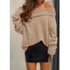 imagePRETTYGARDEN Womens Off The Shoulder Sweater Long Sleeve Tops 2026 Fall Loose Knit Pullover Sweaters Winter ClothesKhaki