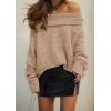 imagePRETTYGARDEN Womens Off The Shoulder Sweater Long Sleeve Tops 2026 Fall Loose Knit Pullover Sweaters Winter ClothesKhaki