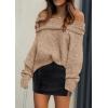 imagePRETTYGARDEN Womens Off The Shoulder Sweater Long Sleeve Tops 2026 Fall Loose Knit Pullover Sweaters Winter ClothesKhaki