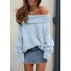 imagePRETTYGARDEN Womens Off The Shoulder Sweater Long Sleeve Tops 2026 Fall Loose Knit Pullover Sweaters Winter ClothesLight Blue
