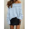 imagePRETTYGARDEN Womens Off The Shoulder Sweater Long Sleeve Tops 2026 Fall Loose Knit Pullover Sweaters Winter ClothesLight Blue