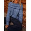 imagePRETTYGARDEN Womens Off The Shoulder Sweater Long Sleeve Tops 2026 Fall Loose Knit Pullover Sweaters Winter ClothesMist Blue