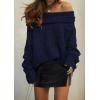 imagePRETTYGARDEN Womens Off The Shoulder Sweater Long Sleeve Tops 2026 Fall Loose Knit Pullover Sweaters Winter ClothesNavy