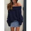 imagePRETTYGARDEN Womens Off The Shoulder Sweater Long Sleeve Tops 2026 Fall Loose Knit Pullover Sweaters Winter ClothesNavy