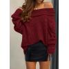 imagePRETTYGARDEN Womens Off The Shoulder Sweater Long Sleeve Tops 2026 Fall Loose Knit Pullover Sweaters Winter ClothesWine Red