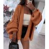imagePRETTYGARDEN Womens Oversized Cardigan Sweaters 2026 Fall Long Lantern Sleeve Knit Open Front Lightweight SweaterBrick Red