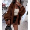 imagePRETTYGARDEN Womens Oversized Cardigan Sweaters 2026 Fall Long Lantern Sleeve Knit Open Front Lightweight SweaterCaramel