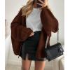 imagePRETTYGARDEN Womens Oversized Cardigan Sweaters 2026 Fall Long Lantern Sleeve Knit Open Front Lightweight SweaterCaramel