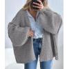 imagePRETTYGARDEN Womens Oversized Cardigan Sweaters 2026 Fall Long Lantern Sleeve Knit Open Front Lightweight SweaterGrey