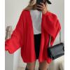 imagePRETTYGARDEN Womens Oversized Cardigan Sweaters 2026 Fall Long Lantern Sleeve Knit Open Front Lightweight SweaterRed