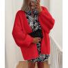 imagePRETTYGARDEN Womens Oversized Cardigan Sweaters 2026 Fall Long Lantern Sleeve Knit Open Front Lightweight SweaterRed
