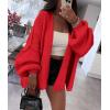 imagePRETTYGARDEN Womens Oversized Cardigan Sweaters 2026 Fall Long Lantern Sleeve Knit Open Front Lightweight SweaterRed