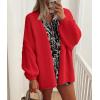 imagePRETTYGARDEN Womens Oversized Cardigan Sweaters 2026 Fall Long Lantern Sleeve Knit Open Front Lightweight SweaterRed