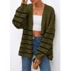 imagePRETTYGARDEN Womens Oversized Cardigan Sweaters 2026 Fall Long Lantern Sleeve Knit Open Front Lightweight SweaterStriped Army Green