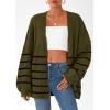 imagePRETTYGARDEN Womens Oversized Cardigan Sweaters 2026 Fall Long Lantern Sleeve Knit Open Front Lightweight SweaterStriped Army Green