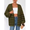 imagePRETTYGARDEN Womens Oversized Cardigan Sweaters 2026 Fall Long Lantern Sleeve Knit Open Front Lightweight SweaterStriped Army Green