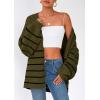 imagePRETTYGARDEN Womens Oversized Cardigan Sweaters 2026 Fall Long Lantern Sleeve Knit Open Front Lightweight SweaterStriped Army Green