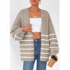 imagePRETTYGARDEN Womens Oversized Cardigan Sweaters 2026 Fall Long Lantern Sleeve Knit Open Front Lightweight SweaterStriped Khaki
