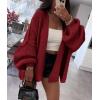 imagePRETTYGARDEN Womens Oversized Cardigan Sweaters 2026 Fall Long Lantern Sleeve Knit Open Front Lightweight SweaterWine Red